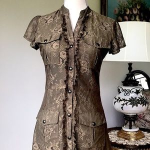 Miss Sixty Army Green Snap Button Military Lace Dress